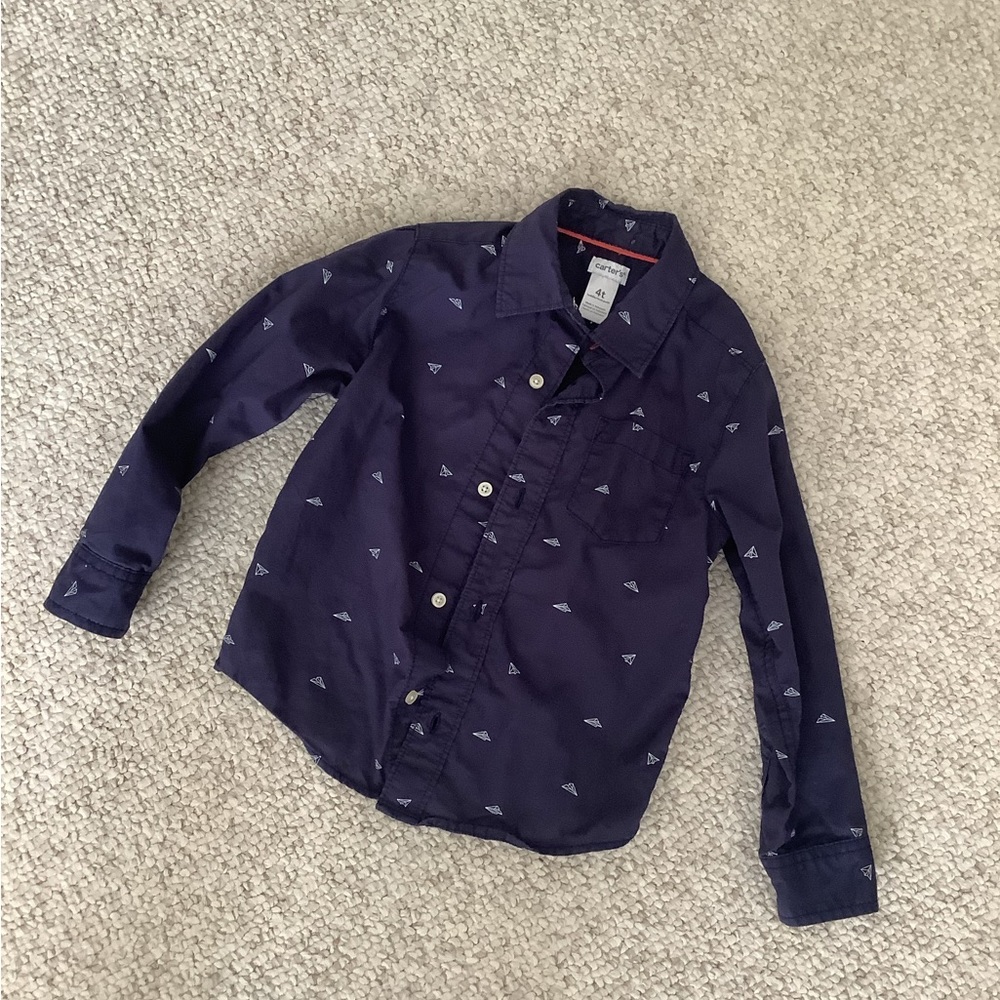 Carters Navy Long Sleeve Shirt Toddler Boy Paper Airplane Print 4T